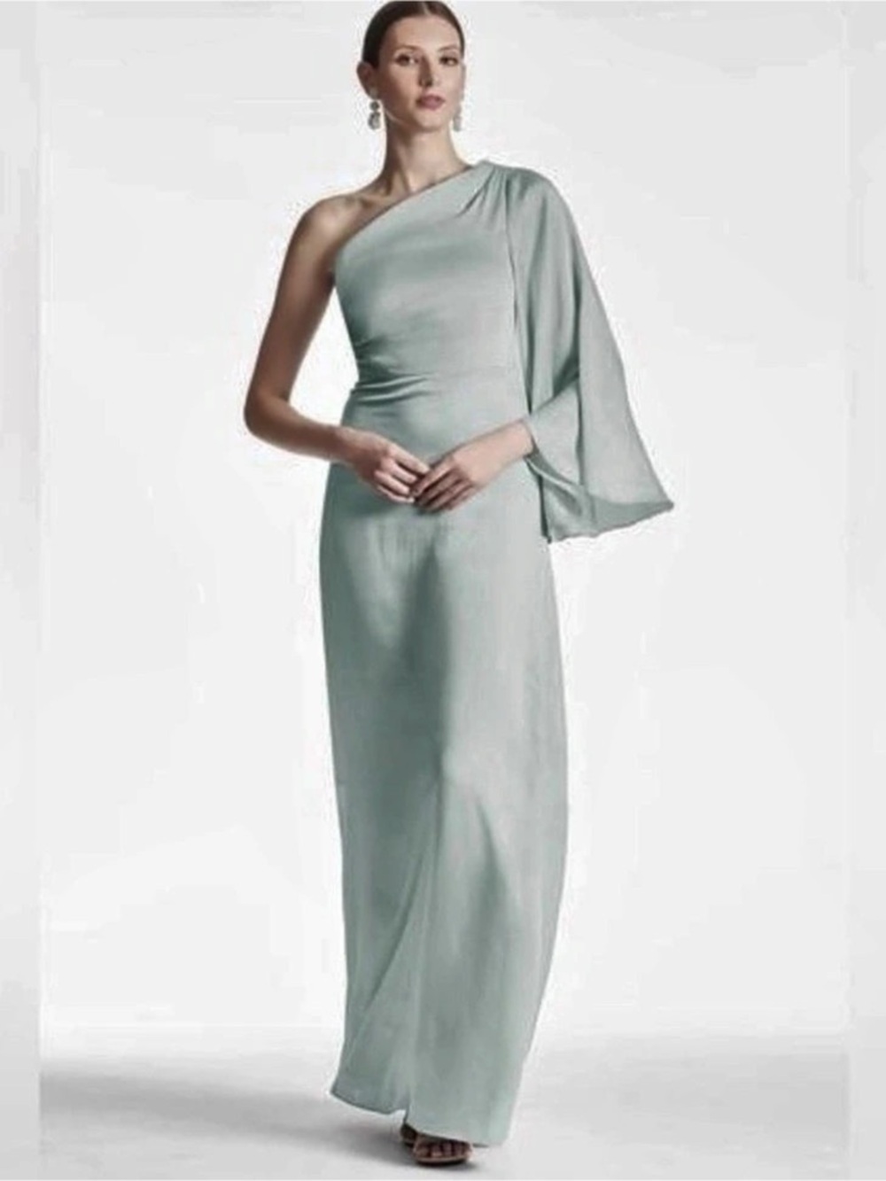 Sachin and Babi One Shoulder Satin Gown Sage Green